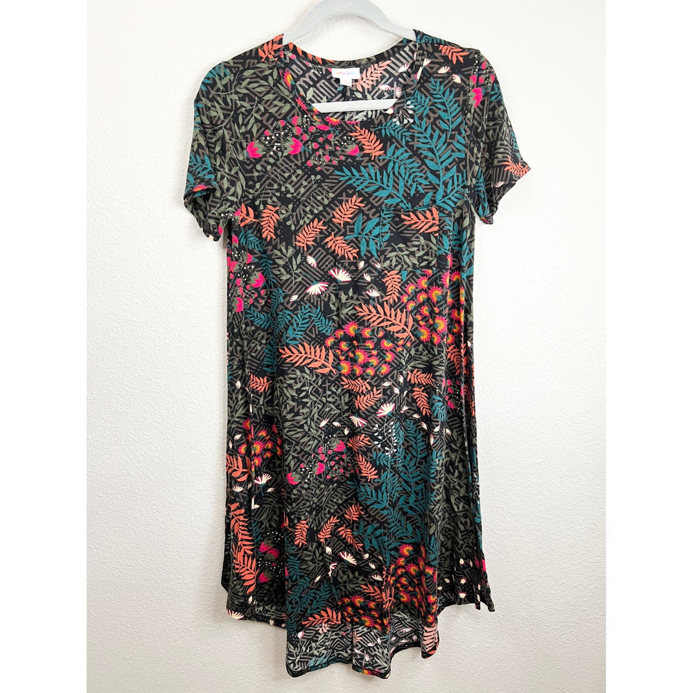 Lularoe Carly Dress Women's Size XS Floral Tropical Hi-Lo Shift Swing Casual
